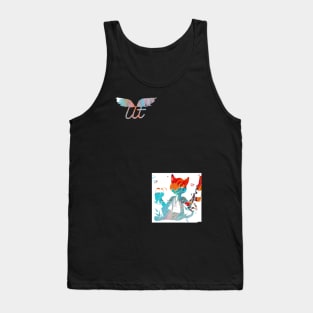 LitQ - Cute cat drinks wine on Valentine's Day anime art vibe Tank Top